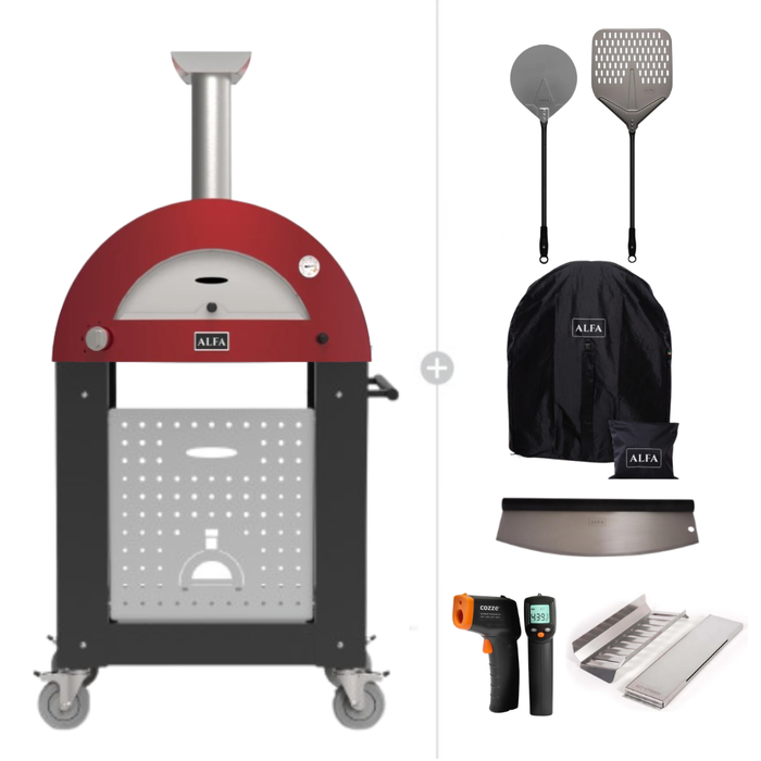 Alfa Forni Moderno 2 Pizze Hybrid Pizza Oven Protect and Serve Bundle