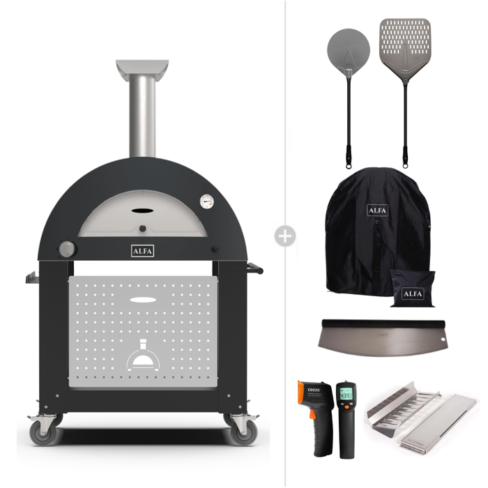 Alfa Forni Moderno 2 Pizze Hybrid Pizza Oven Protect and Serve Bundle