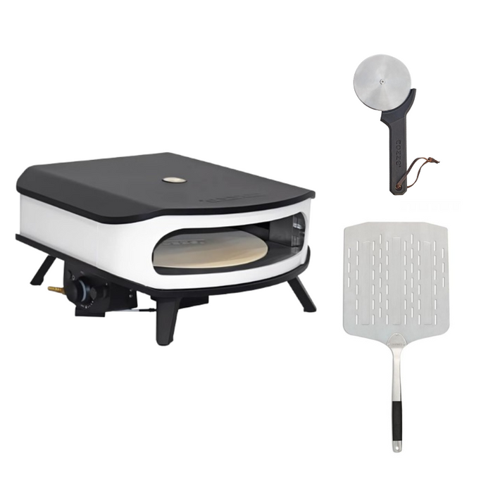 Cozze 17" Gas Pizza Oven Starter Kit – Rotating Stone (White)