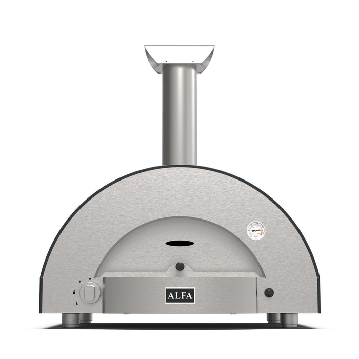 Alfa Forni Classico 2 Pizze Wood Pizza Oven - Ardesia Grey - front view showing door and built-in thermometer
