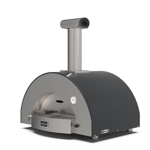 Alfa Forni Classico 2 Pizze Wood Pizza Oven - Ardesia Grey - side view showing door and built-in thermometer