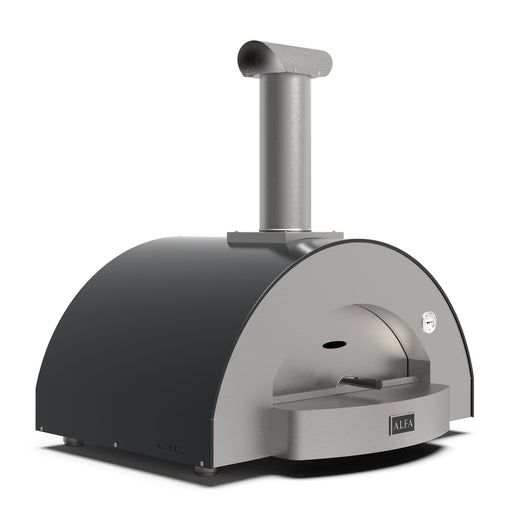 Alfa Forni Classico 4 Pizze Wood Pizza Oven - Ardesia Grey - side view showing door and built-in thermometer