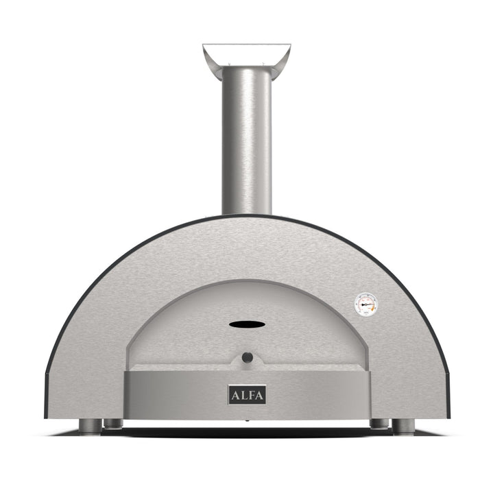 Alfa Forni Classico 4 Pizze Wood Pizza Oven - Ardesia Grey - front angle showing door and built-in thermometer