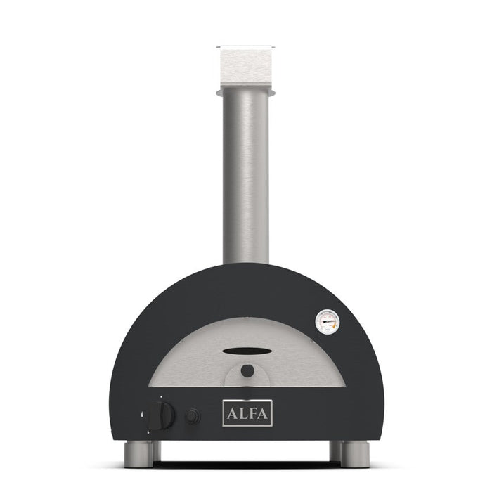 Alfa Forni Moderno Portable Gas Pizza Oven Slate Grey - front angle showing door and built-in thermometer